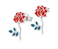 Red Rose Silver Ear Stud STS-3468 (FL3+CO15)